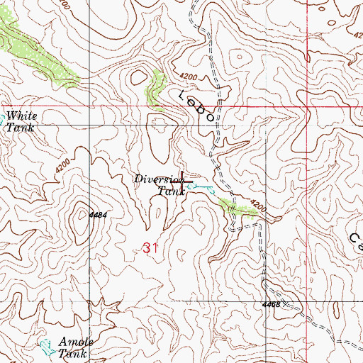 Topographic Map of Diversion Tank, AZ