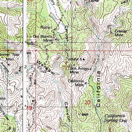 Topographic Map of Dos Amigos Mine, AZ