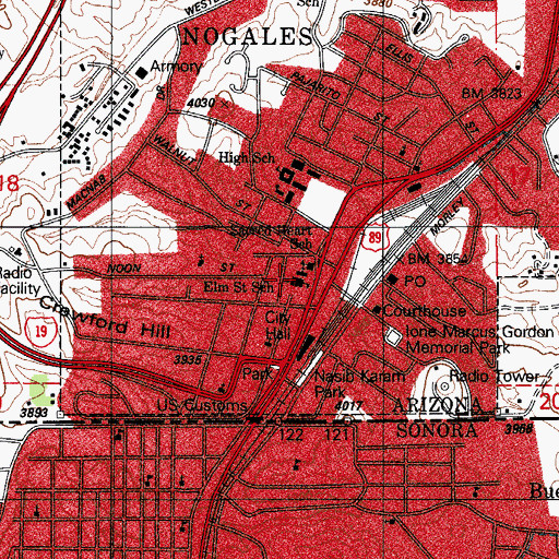 Topographic Map of Elm Street School, AZ