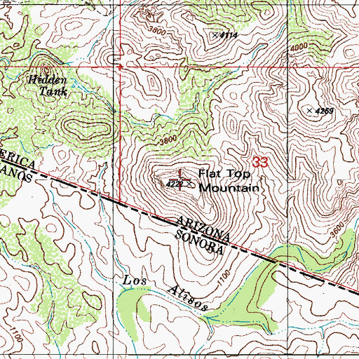 Topographic Map of Flat Top Mountain, AZ