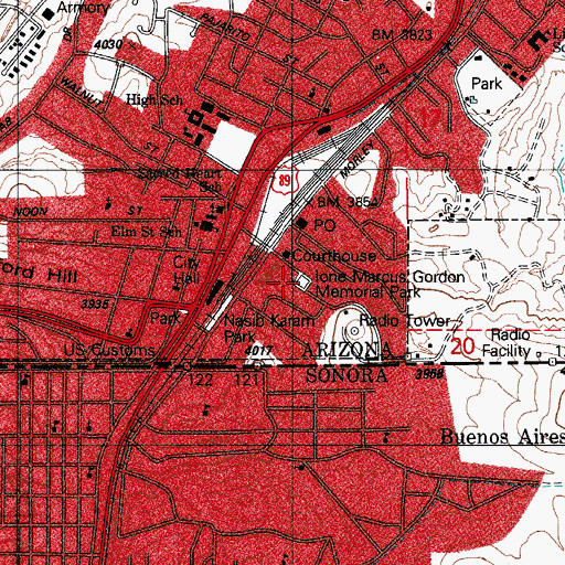 Topographic Map of Ione Marcus Gordon Memorial Park, AZ