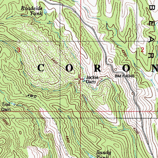 Topographic Map of Jackie Dam, AZ