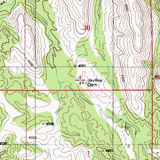 Topographic Map of Javilina Dam, AZ