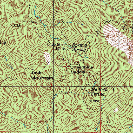 Topographic Map of Josephine Saddle, AZ