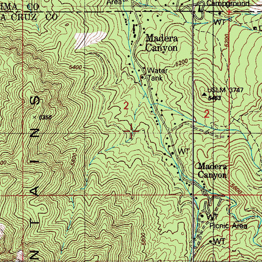Topographic Map of Josephine Saddle Madera Trail Number 134, AZ