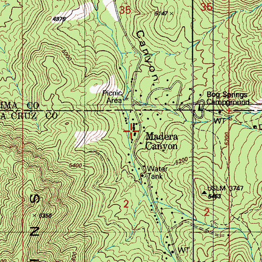 Topographic Map of Madera Canyon, AZ