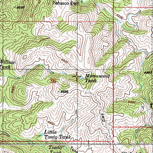 Topographic Map of Monument Tank, AZ