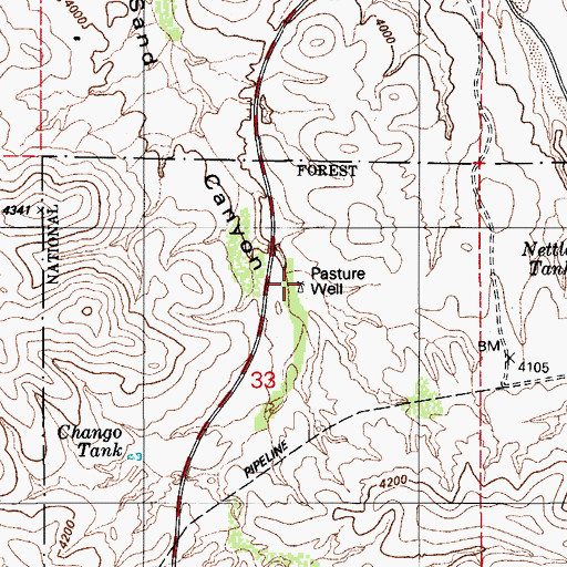 Topographic Map of Pasture Well, AZ
