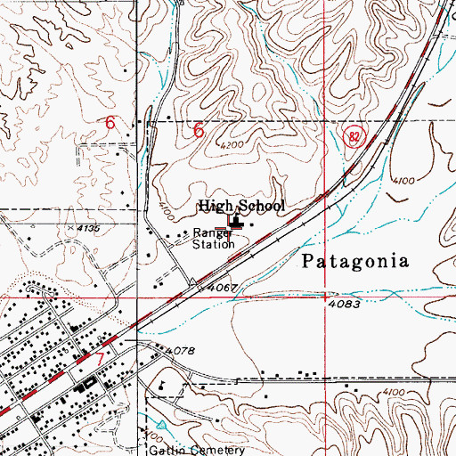 Topographic Map of Patagonia Union High School, AZ