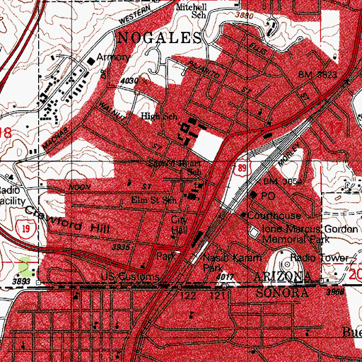 Topographic Map of Sacred Heart Catholic School, AZ
