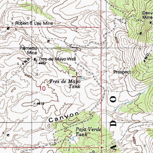 Topographic Map of Tres de Mayo Tank, AZ