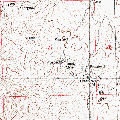 Topographic Map of Dandy Mine, AZ