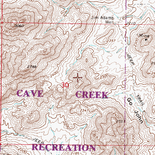 Topographic Map of Cave Creek Recreation Area, AZ