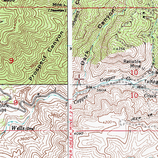 Topographic Map of Dark Canyon, AZ