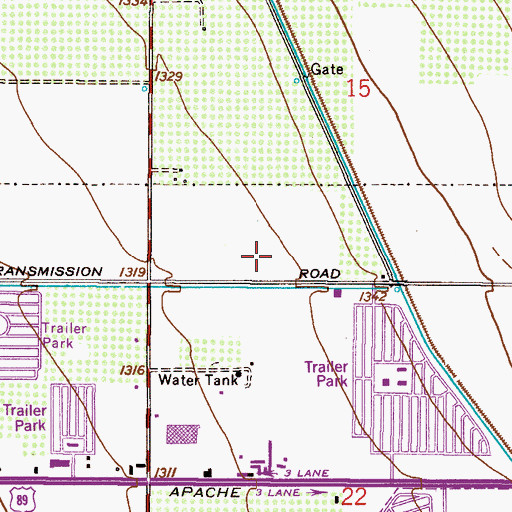 Topographic Map of Mesa Regal Recreational Vehicle Resort, AZ