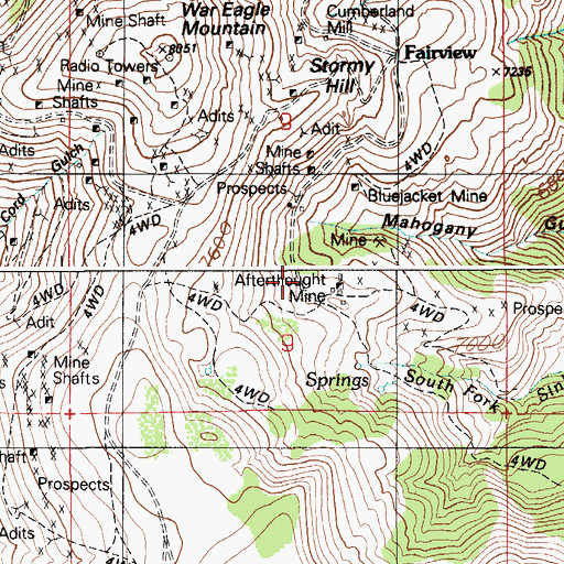 Topographic Map of Afterthought Mine, ID