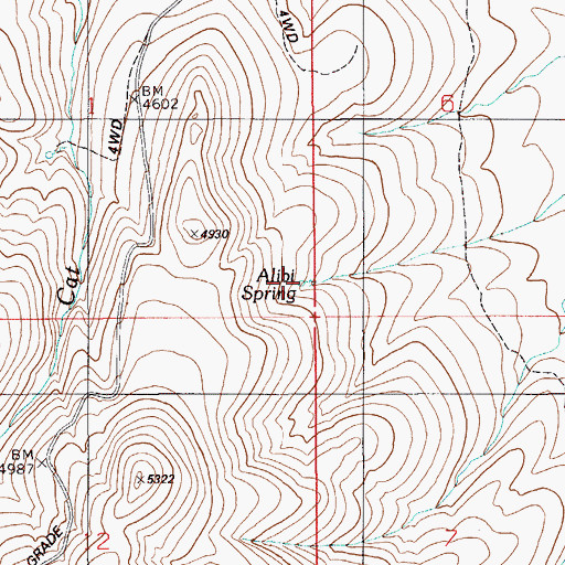 Topographic Map of Alibi Spring, ID