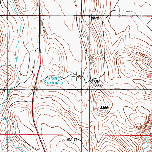 Topographic Map of Alkali Spring, ID