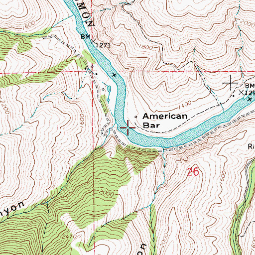 Topographic Map of American Bar, ID