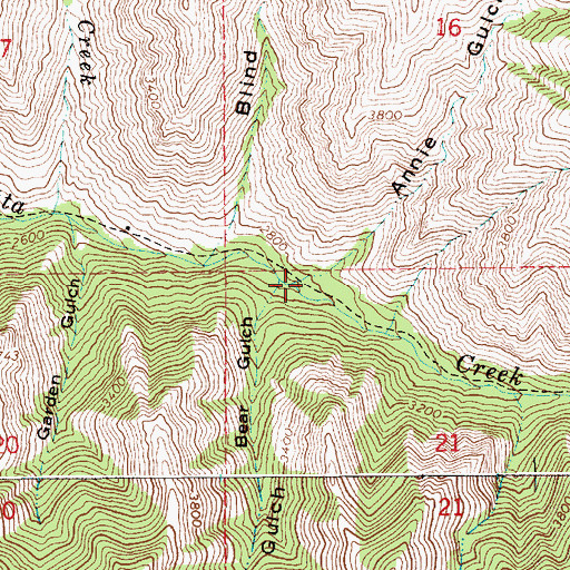 Topographic Map of Annie Gulch, ID