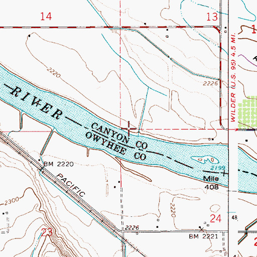 Topographic Map of Arena Valley, ID