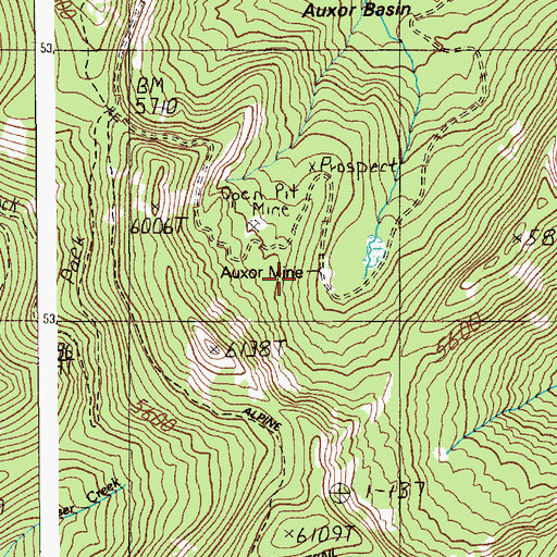 Topographic Map of Auxor Mine, ID