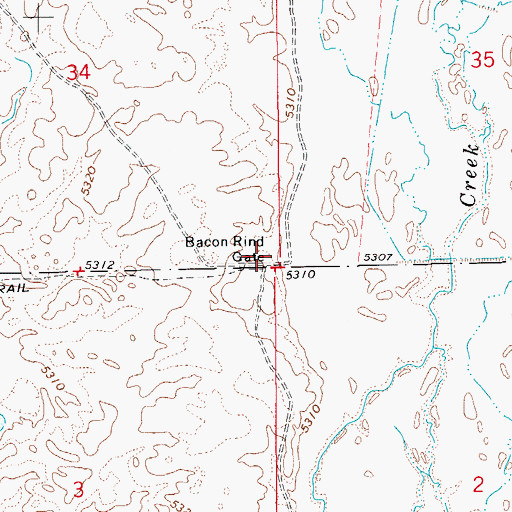 Topographic Map of Bacon Rind Gate, ID