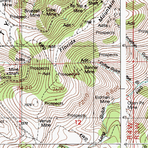 Topographic Map of Banner Mine, ID