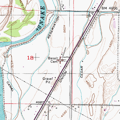 Topographic Map of Basalt Cemetery, ID