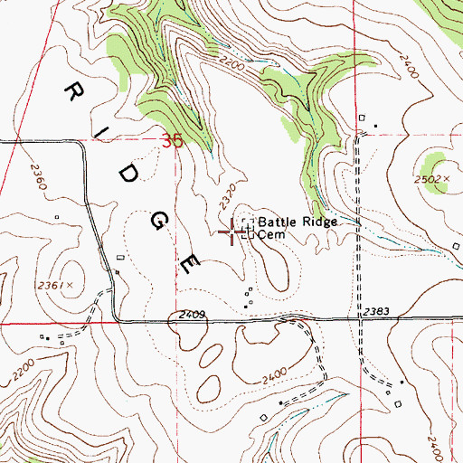 Topographic Map of Battle Ridge Cemetery, ID