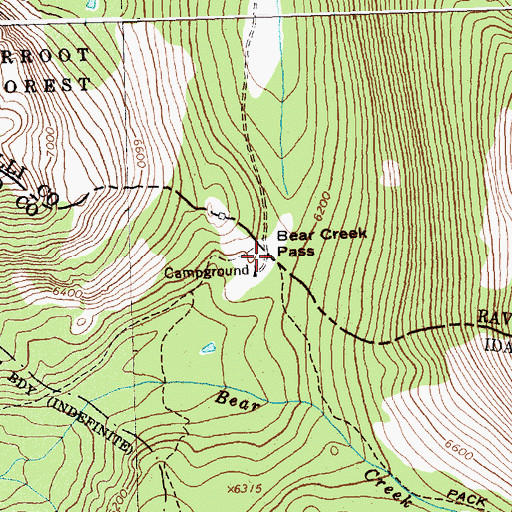 Topographic Map of Bear Creek Pass, ID