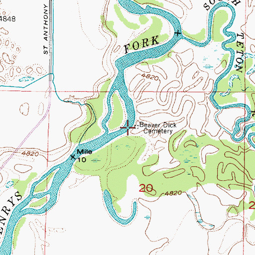 Topographic Map of Beaver Dick Cemetery, ID