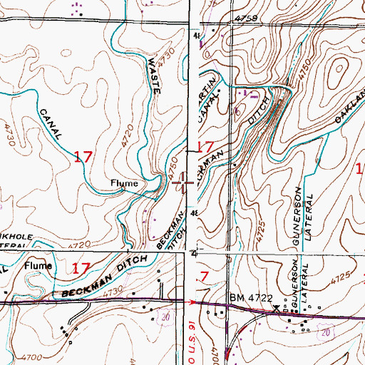 Topographic Map of Beckman Ditch, ID