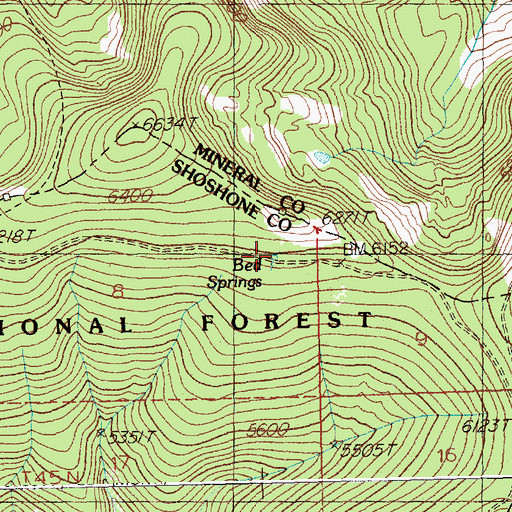 Topographic Map of Bed Springs, ID