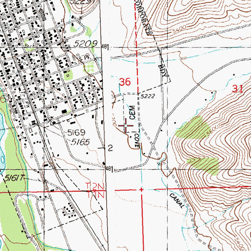 Topographic Map of Bellevue Cemetery, ID
