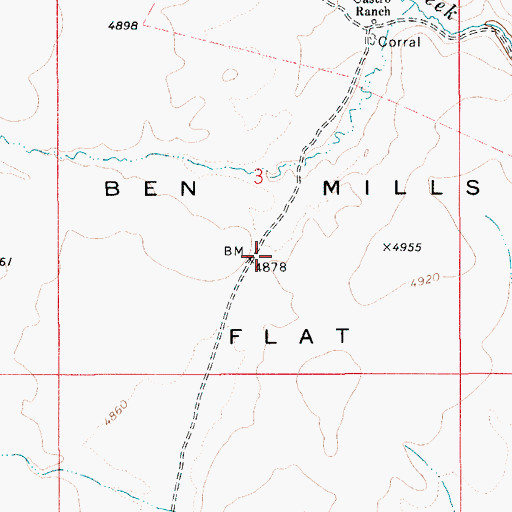 Topographic Map of Ben Mills Flat, ID