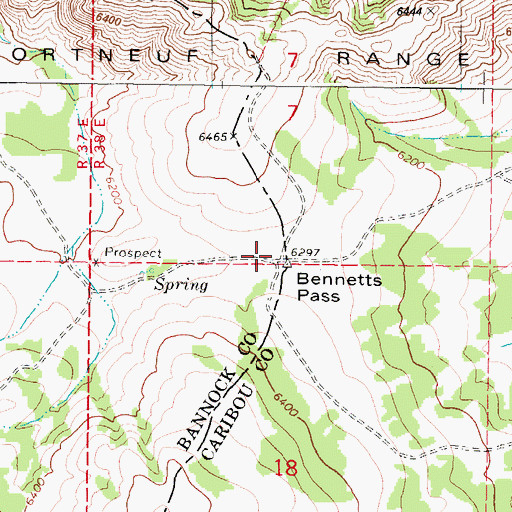 Topographic Map of Bennetts Pass, ID