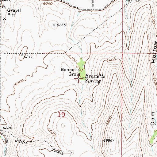 Topographic Map of Bennetts Spring, ID