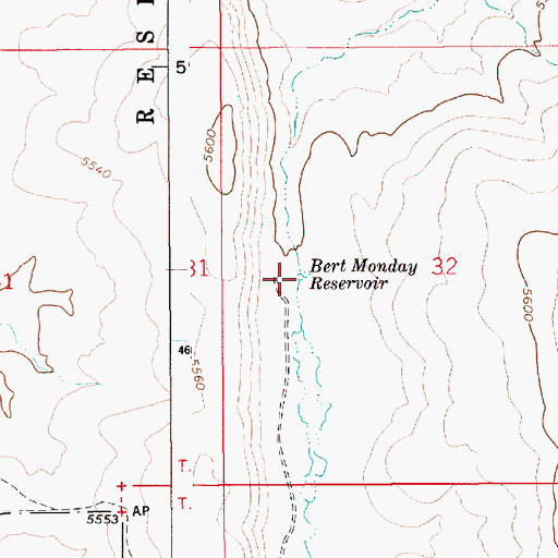 Topographic Map of Bert Monday Reservoir, ID