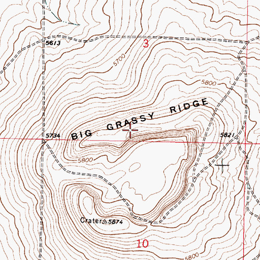Topographic Map of Big Grassy Ridge, ID