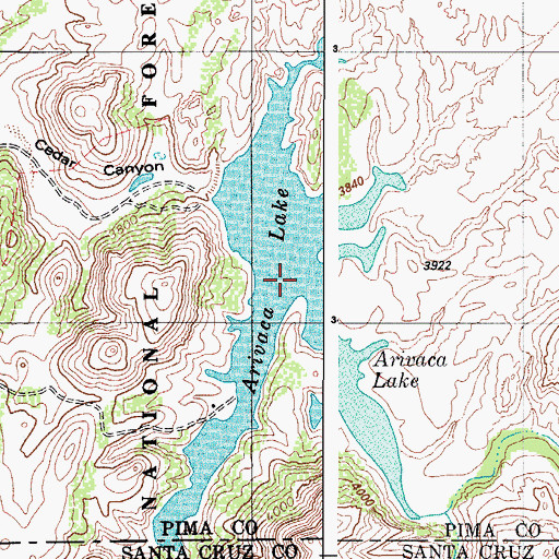 Topographic Map of Arivaca Lake, AZ