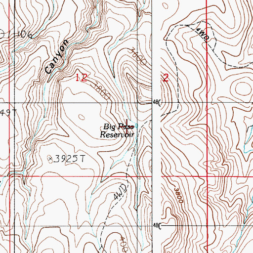 Topographic Map of Big Pass Reservoir, ID