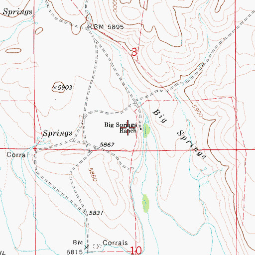Topographic Map of Big Springs Ranch, ID