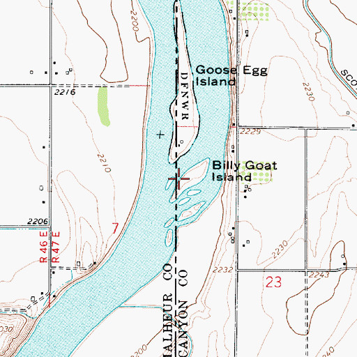 Topographic Map of Billy Goat Island, ID