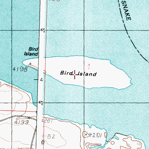 Topographic Map of Bird Island, ID