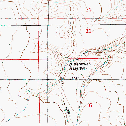Topographic Map of Bitterbrush Reservoir, ID