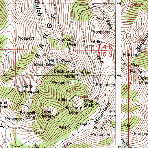 Topographic Map of Black Jack Mine, ID