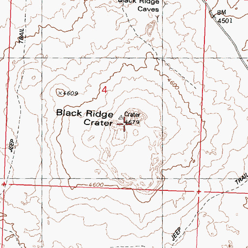Topographic Map of Black Ridge Crater, ID