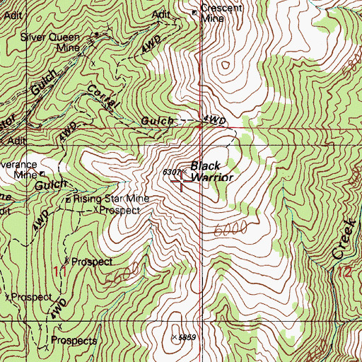 Topographic Map of Black Warrior, ID