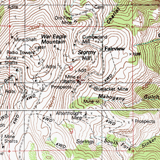 Topographic Map of Bluejacket Mine, ID